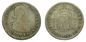 Carlos IV (1788-1808). 1797 DA . 1 real. Santiago. (AC 515). 3,17 gr. Ag.
bc