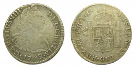 Carlos IV (1788-1808). 1792 IJ. 2 reales. Lima. (AC 574). 6,59 gr. Ag.
mbc