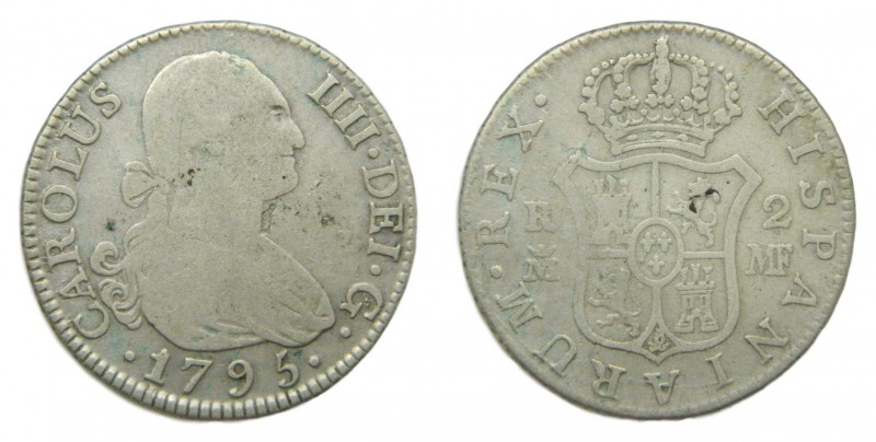 Carlos IV (1788-1808). 1795 MF. 2 reales. Madrid. (AC 603). 5,54 gr. Ag.
bc