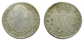 Carlos IV (1788-1808). 1808 AI. 2 reales. Madrid. (AC 619). 5,78 gr. Ag.
mbc
