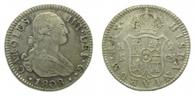 Carlos IV (1788-1808). 1808 CN. 2 reales. Sevilla. (AC 728). 5,66 gr. Ag.
mbc+