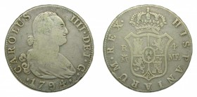 Carlos IV (1788-1808). 1794 MF. 4 reales. Madrid. (AC 780). 13,34 gr. Ag.
bc