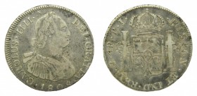 Carlos IV (1788-1808). 1808 PJ. 4 reales. Potosí. (AC 845). 13,29 gr. Ag. Ligero desplazamiento.
bc+
