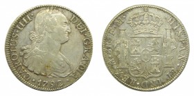 Carlos IV (1788-1808). 1792 FM. 8 reales. México. (AC 954). 27 gr. Ag.
mbc-