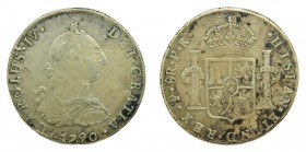 Carlos IV (1788-1808). 1790 PR. 8 reales. Potosí. (AC 990). 26,71 gr. Ag. Busto de Carlos III. Rayitas.
bc+