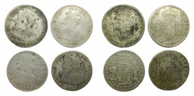 Carlos IV (1788-1808). Lote 4 monedas de 8 reales - 1797 FM México, 1798 FM México, 1806 TH México y 1808 PJ Potosí. Ag. Resellos chinos.
bc-