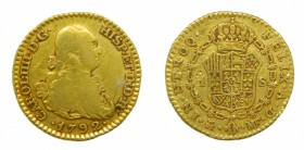 Carlos IV (1788-1808). 1792 MF. 1 escudo. Madrid. (AC 1109). 3,28 gr. Au.
bc