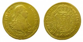 Carlos IV (1788-1808). 1794 MF. 2 escudos. Madrid.(AC 1282). 6,69 gr. Au. Hojita en anverso.
mbc