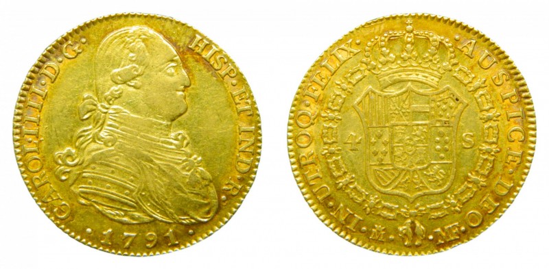 Carlos IV (1788-1808). 1791 MF. 4 escudos. Madrid. (AC 1474). 13,43 gr. Au.
mbc...