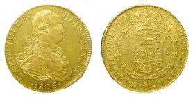 Carlos IV (1788-1808). 1806 TH. 8 escudos. México. (AC 1651). 27,09 gr. Au. Expectacular brillo original.
sc-