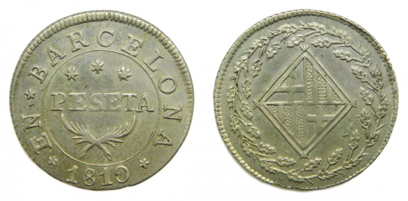 José Napoleón (1808-1814). 1810. 1 peseta. Barcelona (AC 34). 5,71 gr. Ag. Muy b...