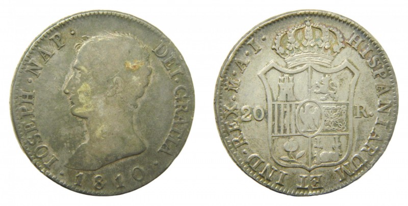 José Napoleón (1808-1814). 1810 AI. 20 reales. Madrid. (AC 37) (Cal.25). 27,04 g...