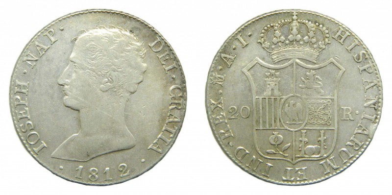 José Napoleón (1808-1814). 1812 AI. 20 reales. Madrid. (AC 43) (Cal.30). 26,97 g...