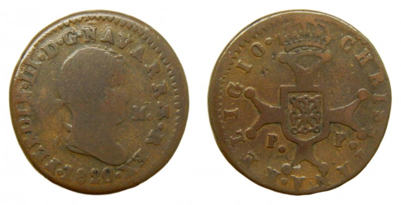 Fernando VII (1808-1833). 1820. 3 maravedís. Pamplona. (AC 46). Cobre.
bc+
