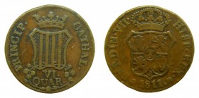 Fernando VII (1808-1833). 1811. 6 cuartos. Catalunya. (AC 17). Cobre.
bc+
