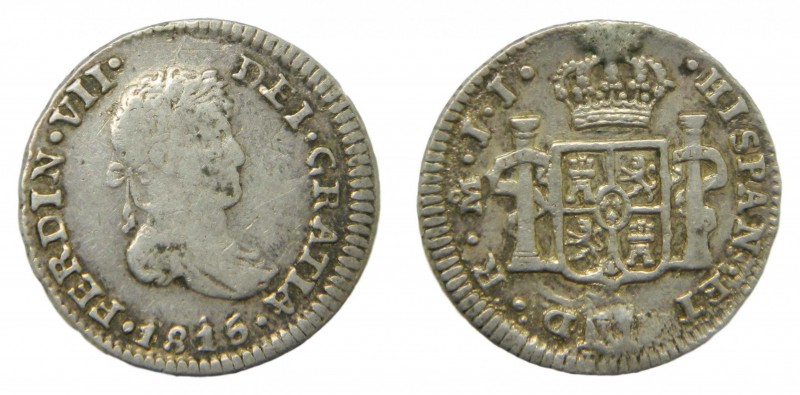 Fernando VII (1808-1833). 1815 JJ. 1/2 real. México. (AC 403). 1,66 gr. Ag. Defe...