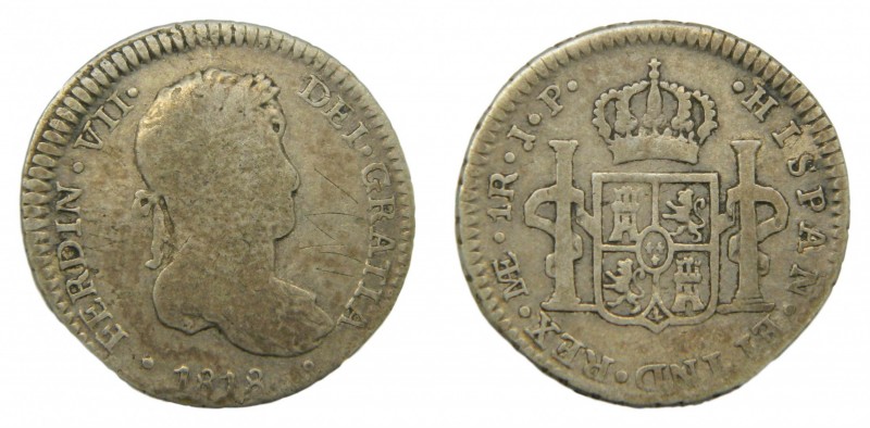 Fernando VII (1808-1833). 1818 JP. 1 real. Lima. (AC 576). 3,05 gr. Ag.
bc+