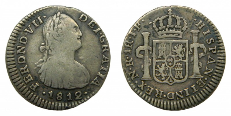 Fernando VII (1808-1833). 1812 JF. 1 real. Santa fe de Nuevo Reino. (AC 652). 3,...