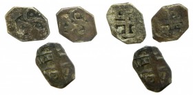 Fernando VII (1808-1833). Lote 3 monedas. 1 Real. S/F. (chipi-chipi). Caujaral Venezuela. (Kr. 2). Pesos 0,33 - 0,45 - 0,44 gr. Ag. Muy recortadas. Ac...