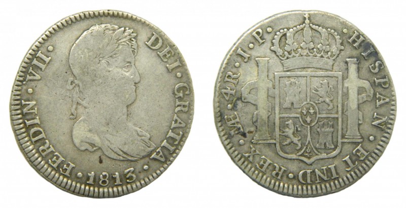 Fernando VII (1808-1833). 1813 JP. 4 reales. Lima. (AC 1067). 12,98 gr. Ag.
bc+