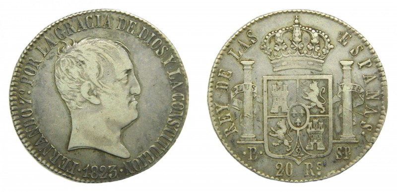 Fernando VII (1808-1833). 1823 SP. 20 reales. Barcelona. (AC 1146). 26,86 gr. Ag...