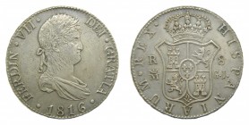 Fernando VII (1808-1833). 1816 GJ. 8 reales. Madrid. (AC 1270). 27,03 gr. Ag. Busto laureado.
sc