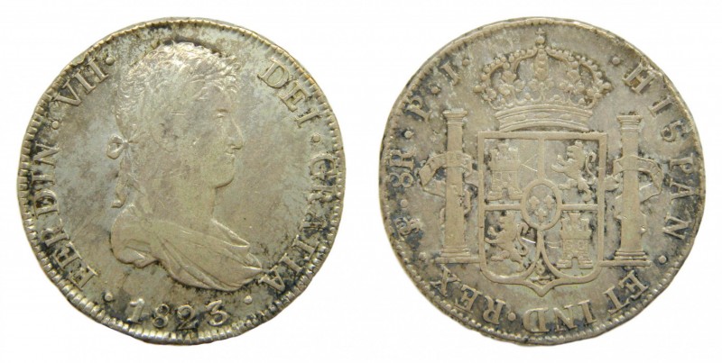 Fernando VII (1808-1833). 1823 PJ. 8 reales. Potosí. (AC 1389). 26,84 gr. Ag. Le...