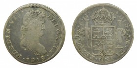 Fernando VII (1808-1833). 1819 AG. 8 reales. Zacatecas. (AC 1461) (Cal. 693). (Calbetó falta). 26,66 gr. Ag. ERROR (GRATA) en lugar de gratia. RARA.
...