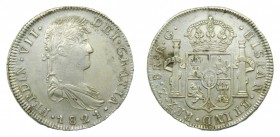 Fernando VII (1808-1833). 1821 RG. 8 reales. Zacatecas. (AC 1465). 27,23 gr. Ag. Canto reparado parte superior.
mbc+
