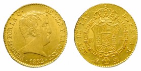 Fernando VII (1808-1833). 1822 SR. 80 reales. Madrid. (AC 1641). 6,78 gr. Au. Leve rayita en anverso.
mbc+