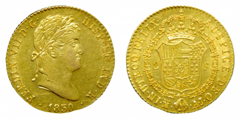 Fernando VII (1808-1833). 1830 AJ. 2 escudos. Madrid. (AC 1637). 6,76 gr. Au.
e...