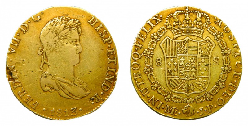 Fernando VII (1808-1833). 1813 JP. 8 escudos. Lima. (AC 1760). 26,74 gr. Au. Hoj...