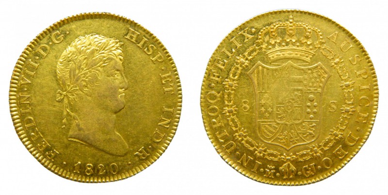 Fernando VII (1808-1833). 1820 GJ. 8 escudos. Madrid. (AC 1776). 26,91 gr. Au. R...