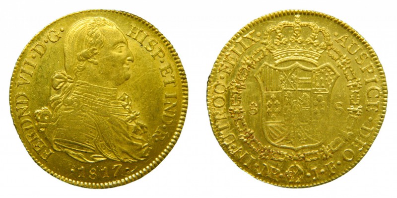 Fernando VII (1808-1833). 1817 JF. 8 escudos. Santa fe de Nuevo reino. (AC 1854)...