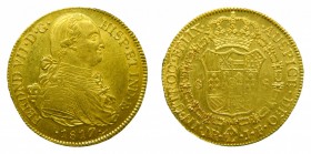 Fernando VII (1808-1833). 1817 JF. 8 escudos. Santa fe de Nuevo reino. (AC 1854). 27,16 gr. Au.
mbc