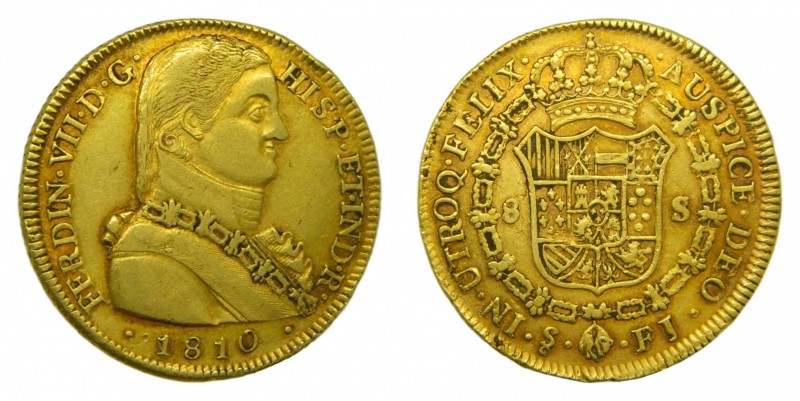 Fernando VII (1808-1833). 1810 FJ. 8 escudos. Santiago. (AC 1864) (Cal.115) (KM#...