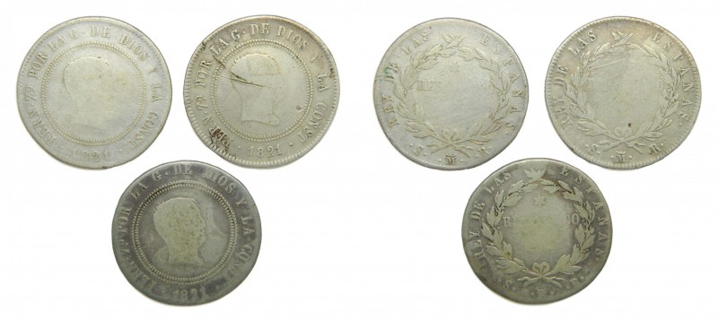 Fernando VII (1808-1833). Lote de 3 monedas. 1821 SR. 10 reales. Madrid. (AC 108...