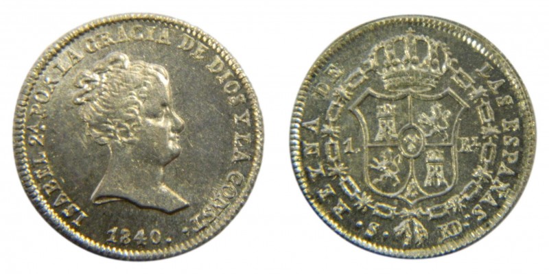 Isabel II (1833-1868). 1840 RD. 1 real. Sevilla. (AC 314). 1,50 gr. Ag. Magnífic...