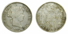Isabel II (1833-1868). 1867. 1 escudo. Madrid. (AC 565). 12,98 gr. Ag.
mbc