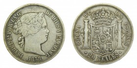 Isabel II (1833-1868). 1858. 20 reales. Madrid. (AC 615). 25,86 gr. Ag.
mbc