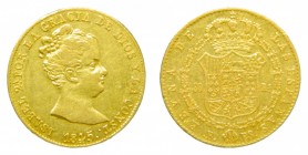 Isabel II (1833-1868). 1845 PS. 80 reales. Barcelona. (AC 713). 6,72 gr. Au.
mbc