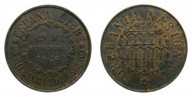 Gobierno Provisional (1868-1871). 1868. 25 milésimas de Escudo. Segovia. (AC 10). SOBERANIA NACIONAL. Cobre.
ebc