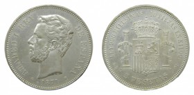 Amadeo I (1871-1873). 1871 *18-74. DEM. 5 pesetas. (AC 5). 24,92 gr. Ag.
ebc