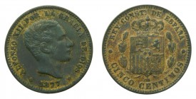 Alfonso XII (1874-1885). 1877 OM. 5 céntimos. (AC 4).
mbc+