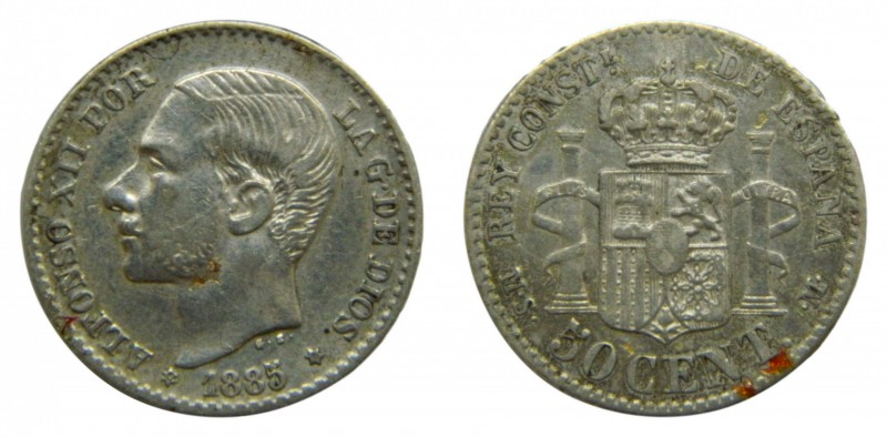 Alfonso XII (1874-1885). 1885/1 *8-6. MSM. 50 céntimos. Madrid. (AC 13). 2,48 gr...