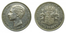 Alfonso XII (1874-1885). 1876 *-76. DEM. 1 peseta. Madrid. (AC 15). 4,91 gr. Ag.
mbc
