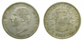 Alfonso XII (1874-1885). 1883 *18-83. MSM. 2 pesetas. Madrid. (AC 33). 9,93 gr. Ag.
mbc-