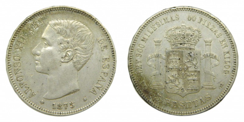 Alfonso XII (1874-1885). 1875 *18-75. DEM. 5 pesetas. Madrid. (AC 35). 24,92 gr....