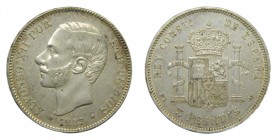 Alfonso XII (1874-1885). 1883 *18-83. MSM. 5 pesetas. Madrid. (AC 55). 25,04 gr. Ag.
mbc+