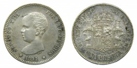 Alfonso XIII (1886-1931). 1891 *18-91. PGM. 1 peseta. Madrid. (AC 53). 4,96 gr. Ag.
ebc-